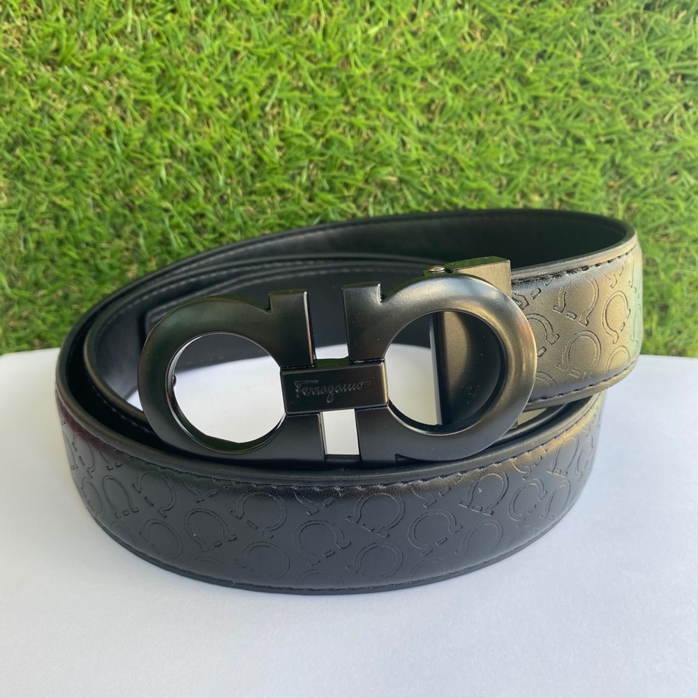 Ferragamo black on black logo belt